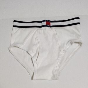Vintage Tommy Hilfiger Men's White Briefs with Black Accents Size 36